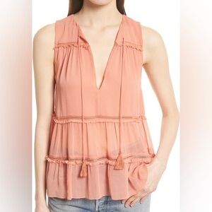 Alice + Olivia Massie Tie-neck Tiered Ruffle Blouse In Salmon